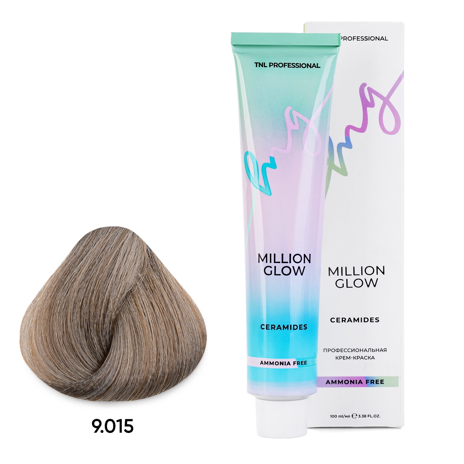 Краски для интенсивного тонирования:  TNL PROFESSIONAL -  Крем-краска для волос Million glow Ammonia free collection Ceramides 9.015 Очень светлый блонд пастель (100 мл)